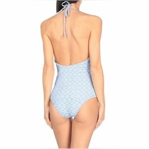 LISA MARIE FERNANDEZ One-piece Halter Bathing Suit Blue/White SIZE M (3)
